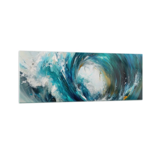 Impression sur verre - Image sur verre - Une vague dynamique dans les tons bleu et turquoise - 140x50cm - Portail maritime - Décoration murale moderne pour le salon et la chambre ARTTOR