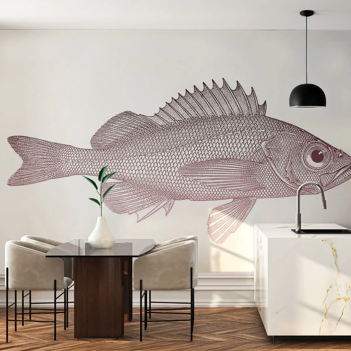 Papier Peint Photo Premium Canvas - Poisson aux grands yeux - Poisson, Sous-marin, Minimaliste - 400x280 cm