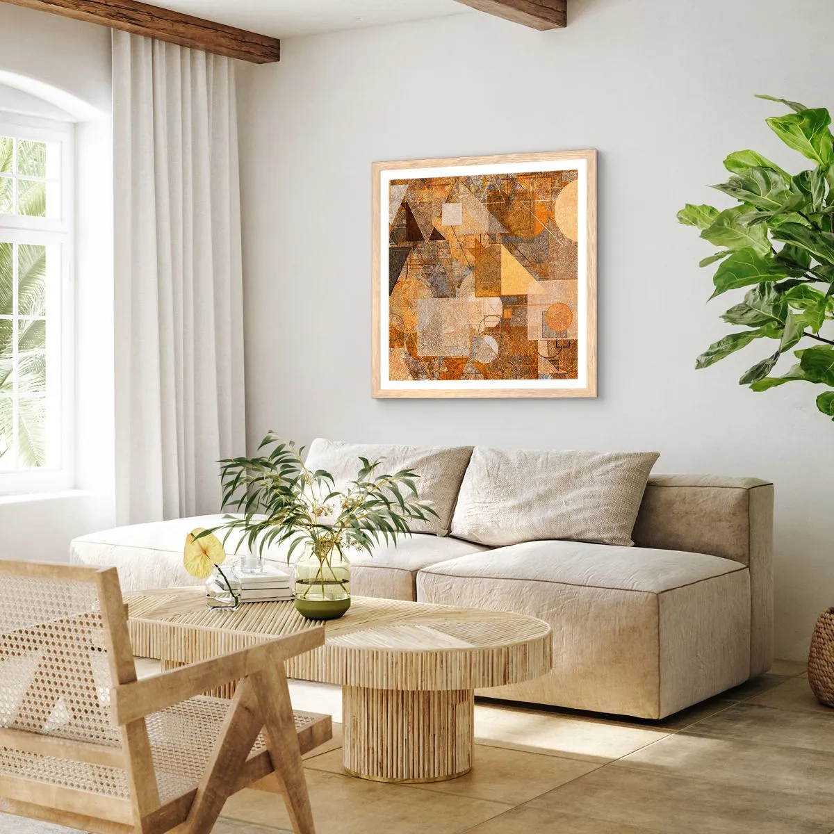 Affiche dans un chêne clair - Poster - Étude cubique de marron - 40x40 cm