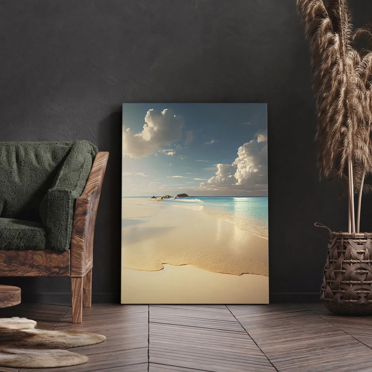 Impression sur toile - Image sur toile - Une plage ensoleillée avec une mer bleue et des rochers - 70x100cm - Une journée de rêve - Décoration murale moderne pour le salon et la chambre ARTTOR