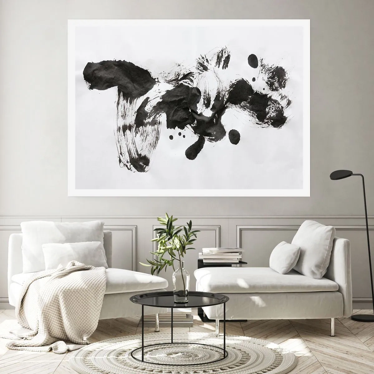 Affiche - Poster - Composition abstraite de taches noires sur fond blanc - 100x70cm - De la méthode dans la folie ? - Décoration murale moderne pour le salon et la chambre ARTTOR