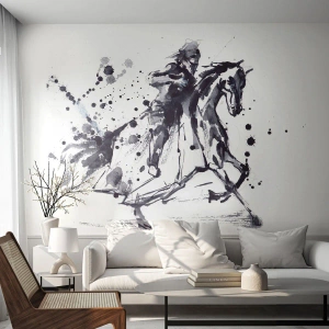 Papier Peint Autocollant Deluxe Sticker - Chevalier noir - Abstraction, Chevalier à cheval, Armure de chevalier - 200x140 cm