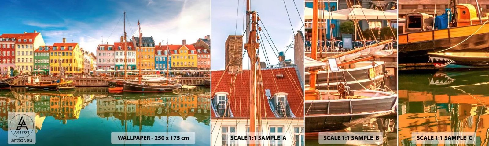 Échantillon De Papier Peint Standard Eco - Aussi lisse qu'un miroir au-dessus de l'eau - Paysage, Architecture, Copenhague - 100x30 cm