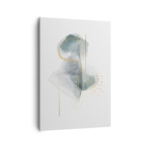 Impression sur toile - Image sur toile - Une composition abstraite dans des tons turquoise et or. - 50x70cm - À propos de la relation entre le gris et l'or - Décoration murale moderne pour le salon et la chambre ARTTOR