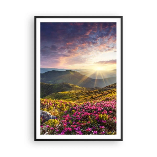 Affiche dans un cadre noir - Poster - Fraîcheur matinale en montagne - 70x100 cm