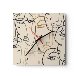 Horloge murale - Pendule murale - Visages minimalistes au trait sur fond clair - 30x30cm - Portrait multiplié - Décoration murale moderne pour le salon et la chambre ARTTOR