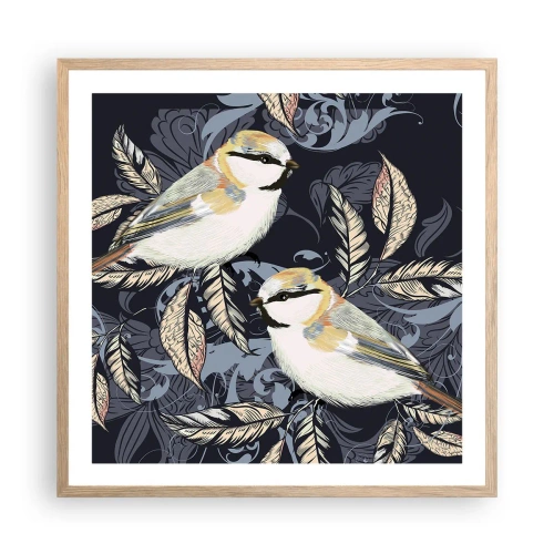 Affiche dans un chêne clair - Poster - Babillement jaune et bleu - 60x60 cm