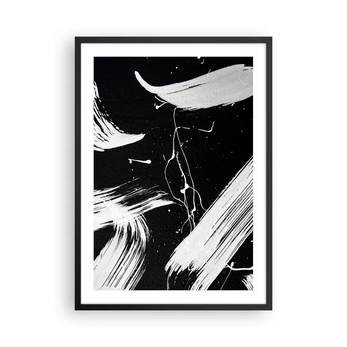 Affiche dans un cadre noir - Poster - Composition abstraite de coups de pinceau en noir et blanc - 50x70cm - Briser les ténèbres - Décoration murale moderne pour le salon et la chambre ARTTOR