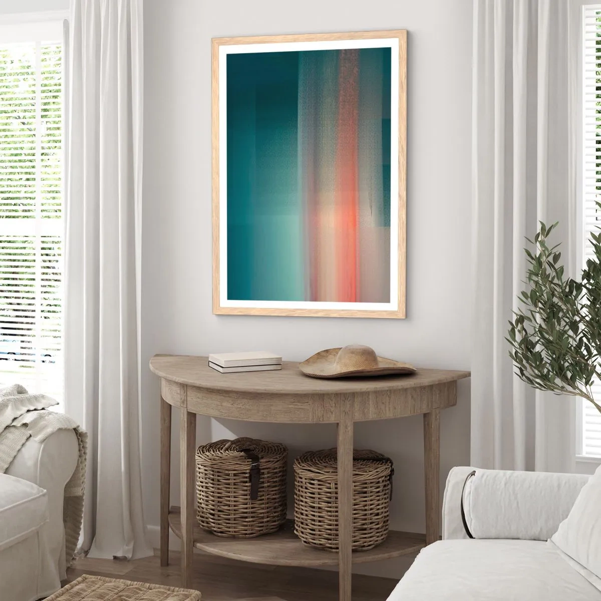 Affiche dans un chêne clair - Poster - Résumé : vagues de lumière - 30x40 cm