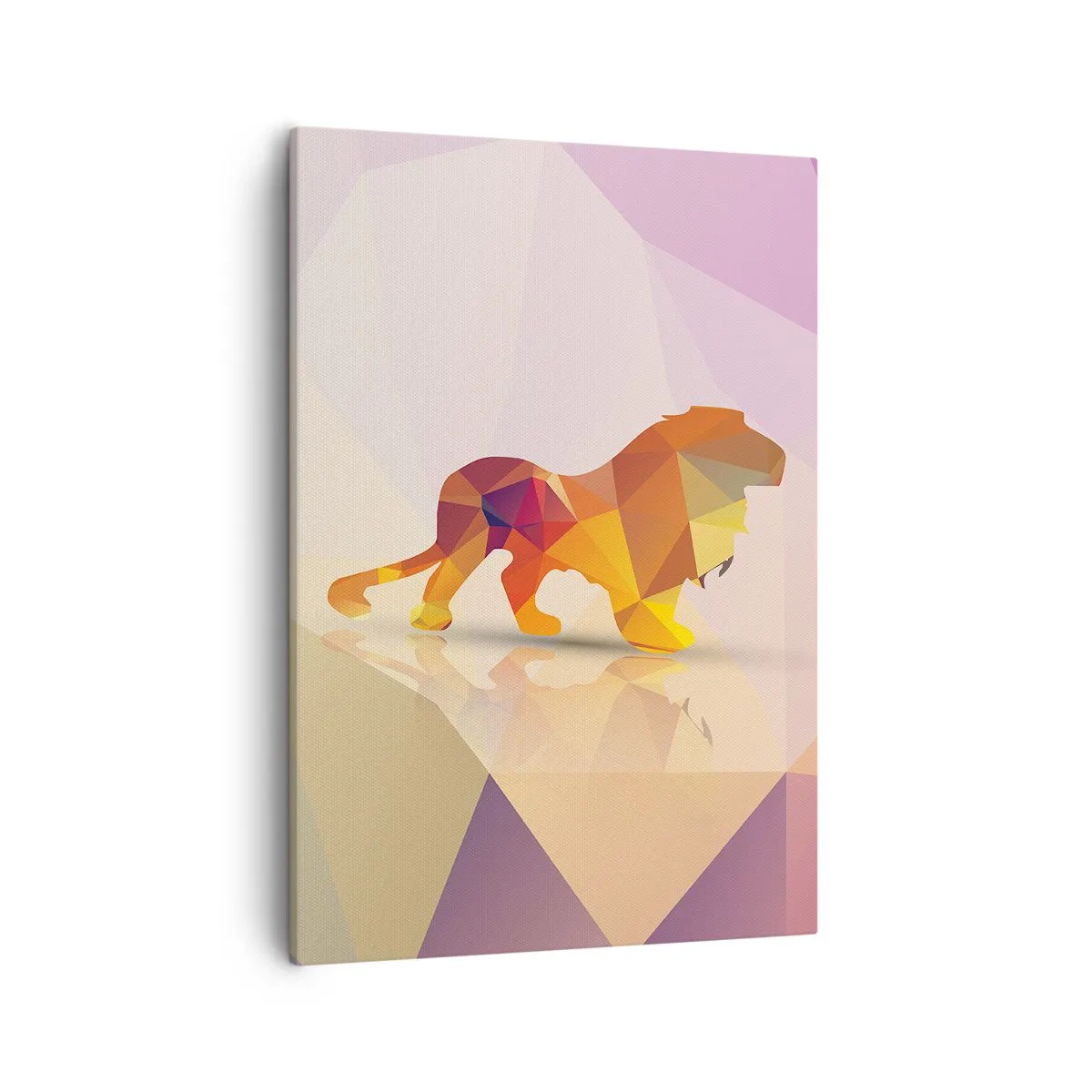 Impression sur toile - Image sur toile - Silhouette géométrique d'un lion dans les tons jaune et orange - 50x70cm - Le roi du diamant - Décoration murale moderne pour le salon et la chambre ARTTOR