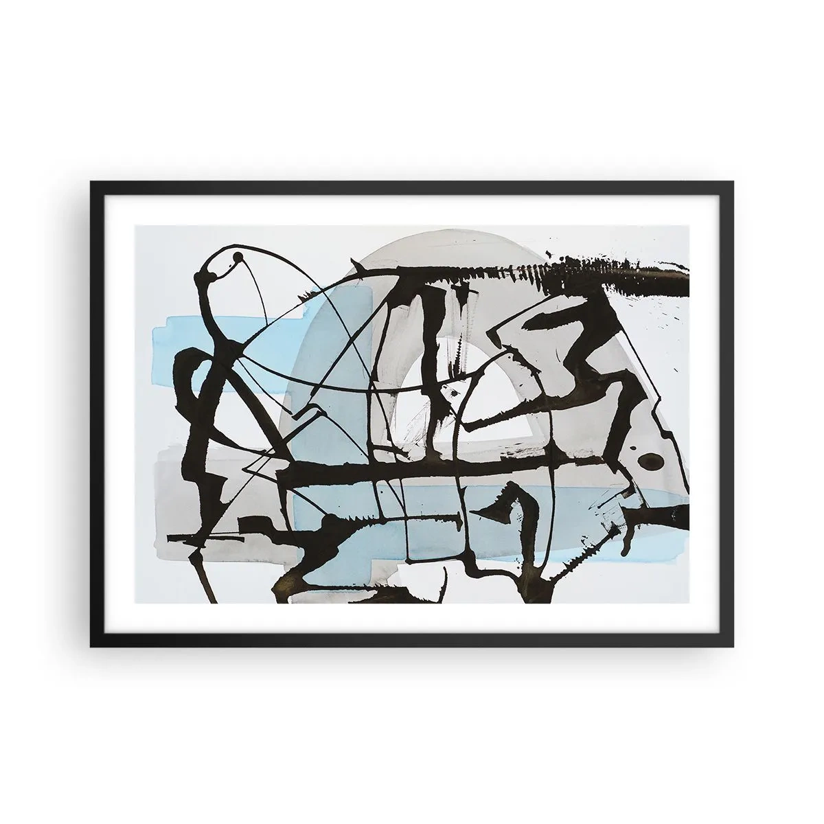 Affiche dans un cadre noir - Poster - Lignes et formes abstraites en bleu et noir - 70x50cm - Bleu malgré tout - Décoration murale moderne pour le salon et la chambre ARTTOR