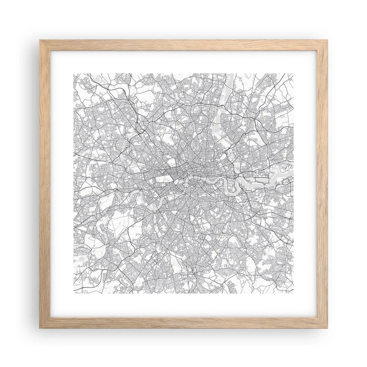 Affiche dans un chêne clair - Poster - Carte du labyrinthe londonien - 40x40 cm