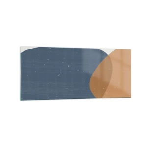 Impression sur verre - Image sur verre - Une composition géométrique minimaliste dans des tons de bleu et d'orange. - 120x50cm - Ovales et influences - Décoration murale moderne pour le salon et la chambre ARTTOR