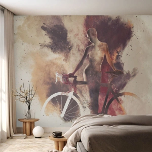 Papier Peint Photo Premium Canvas - Une âme de vélo aux formes marbrées - Abstraction, Femme, Vélo - 350x256 cm