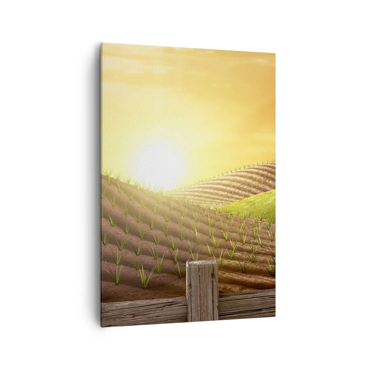 Impression sur toile - Image sur toile - Paysage rural avec une grange rouge, un tracteur et un lever de soleil - 70x100cm - Une ferme comme dans un conte de fées - Décoration murale moderne pour le salon et la chambre ARTTOR