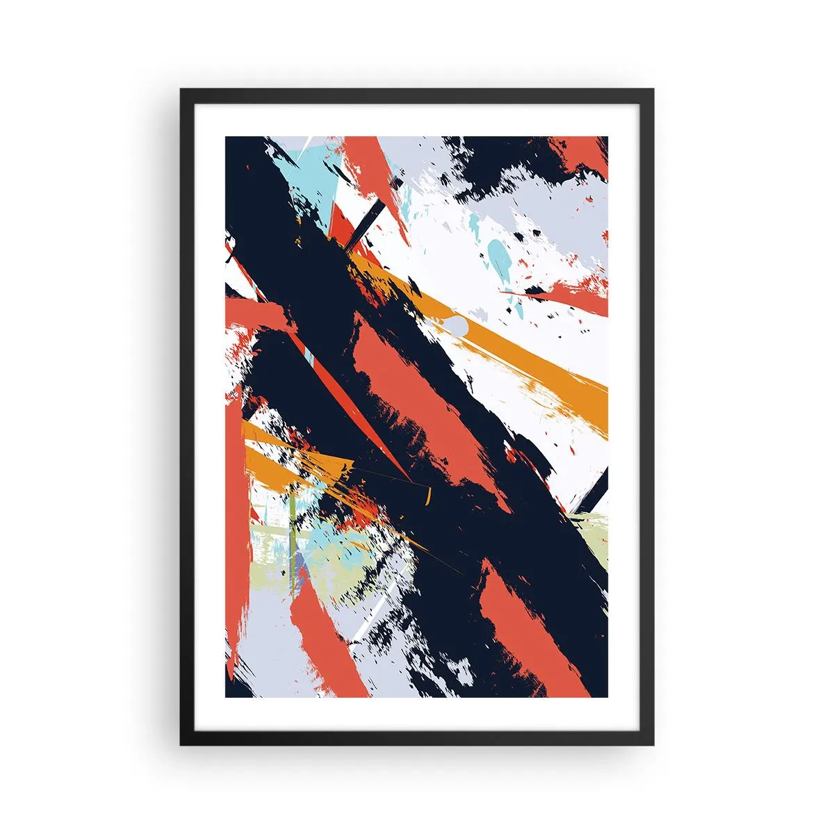 Affiche dans un cadre noir - Poster - Composition abstraite avec des coups de pinceau dynamiques. - 50x70cm - Composition dynamique - Décoration murale moderne pour le salon et la chambre ARTTOR