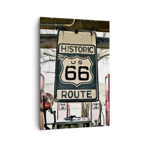 Impression sur toile - Image sur toile - Station-service historique de la Route 66 - 70x100cm - Voyage rétro américain - Décoration murale moderne pour le salon et la chambre ARTTOR