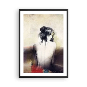 Affiche dans un cadre noir - Poster - Portrait artistique d'une femme de dos aux couleurs tamisées. - 50x70cm - Lignes lisses, formes ovales - Décoration murale moderne pour le salon et la chambre ARTTOR