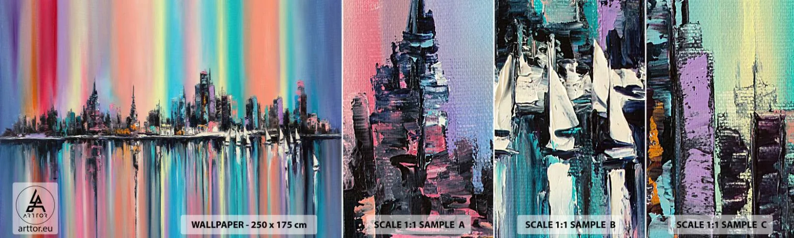 Échantillon De Papier Peint Standard Eco - Noyé par la lumière de la nuit - Ville, Architecture, Rivière - 100x30 cm