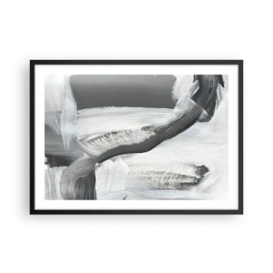 Affiche dans un cadre noir - Poster - Abstraction grise et blanche avec des lignes dynamiques - 70x50cm - Un geste décisif - Décoration murale moderne pour le salon et la chambre ARTTOR
