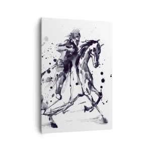 Impression sur toile - Image sur toile - Aquarelle noir et blanc d'un cavalier sur un cheval au galop - 70x100cm - Chevalier noir - Décoration murale moderne pour le salon et la chambre ARTTOR