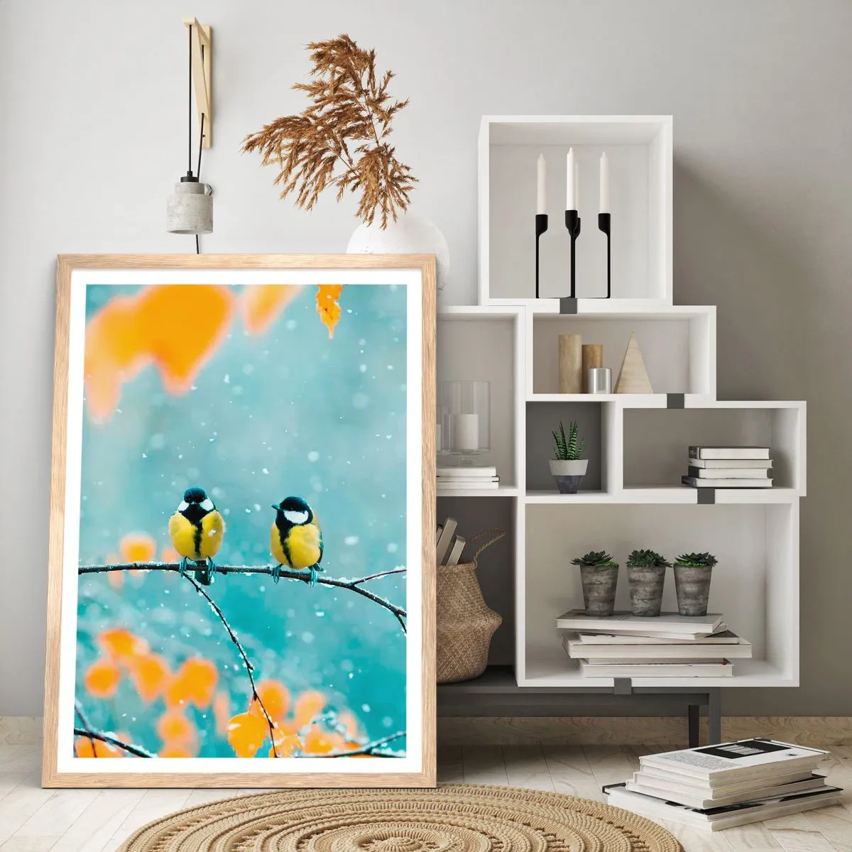 Affiche dans un chêne clair - Poster - Potins d'oiseaux - 30x40 cm