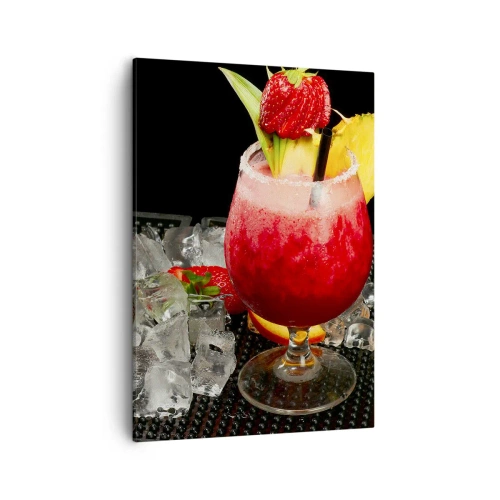 Impression sur toile - Image sur toile - Un cocktail coloré avec des fraises, de la glace et de l'ananas - 50x70cm - Envouter le goût - Décoration murale moderne pour le salon et la chambre ARTTOR
