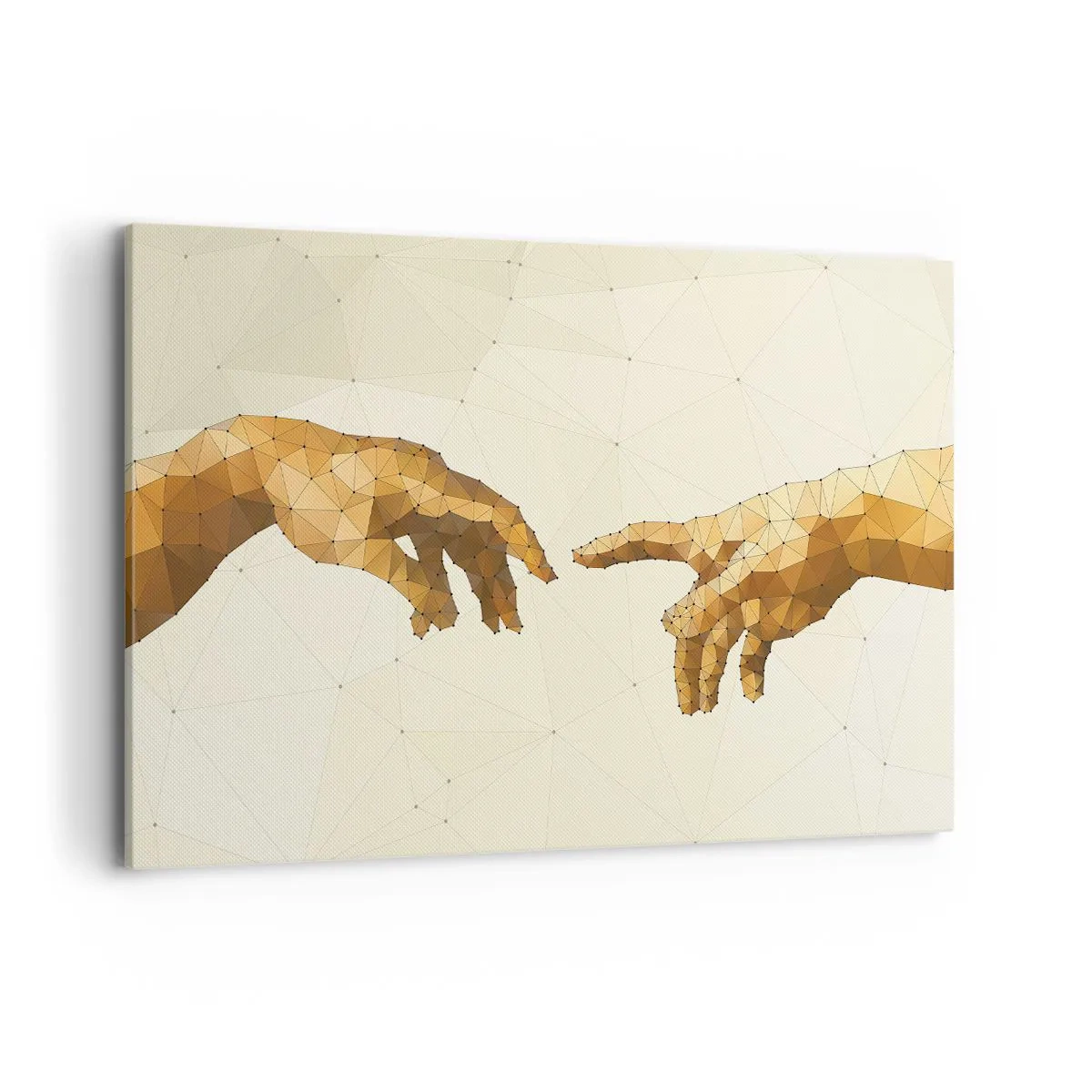 Impression sur toile - Image sur toile - Mains géométriques tendues l'une vers l'autre sur un fond clair - 120x80cm - Géométrie divine - Décoration murale moderne pour le salon et la chambre ARTTOR