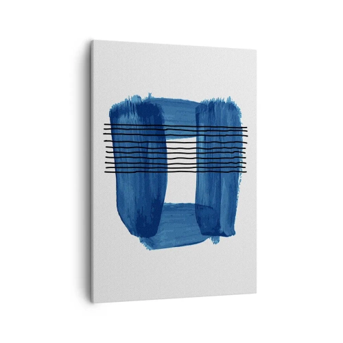 Impression sur toile - Image sur toile - Motif abstrait dans des tons de bleu avec des lignes noires - 50x70cm - Composition noire-bleue - Décoration murale moderne pour le salon et la chambre ARTTOR