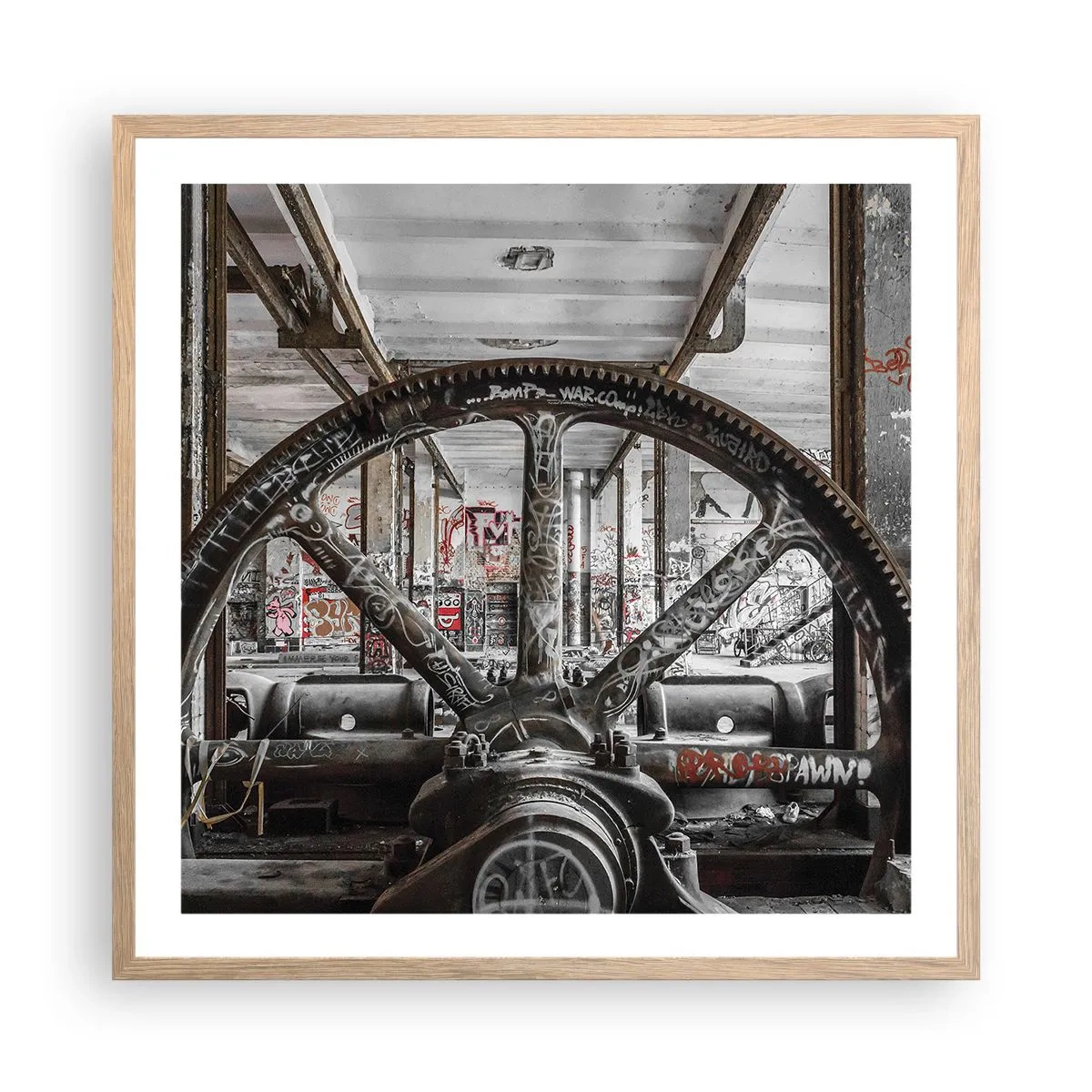 Affiche dans un chêne clair - Poster - Vie secrète d'une usine - 60x60 cm