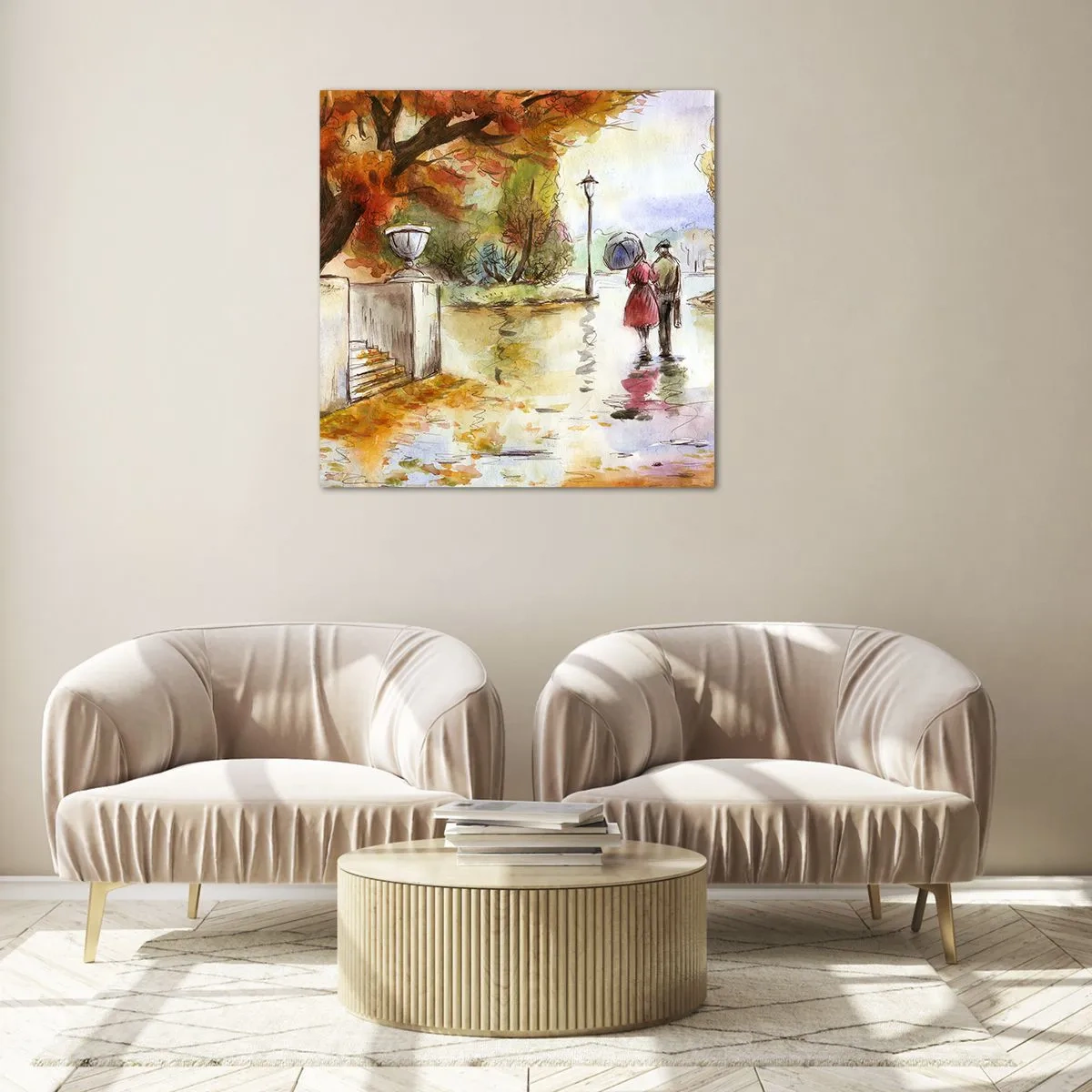 Impression sur verre - Image sur verre - Automne romantique dans le parc - 60x60 cm