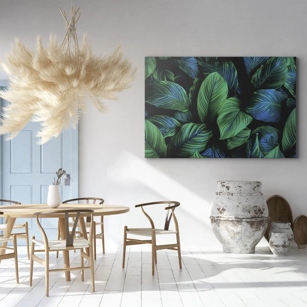 Impression sur toile - Image sur toile - Feuilles vertes dans un style minimaliste - 100x70cm - Dans la foule verte - Décoration murale moderne pour le salon et la chambre ARTTOR