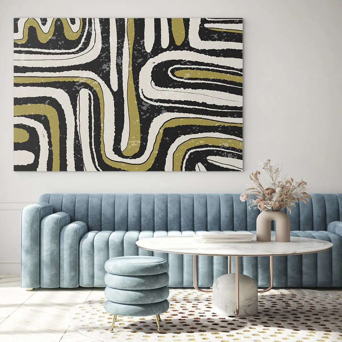 Impression sur verre - Image sur verre - Motifs abstraits en noir, blanc et or - 70x50cm - Composition : routes et ruelles - Décoration murale moderne pour le salon et la chambre ARTTOR