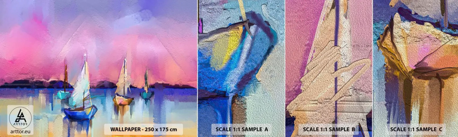 Échantillon de Papier Peint Premium Sand - Direction: les eaux larges - Paysage, Lac, Voilier - 100x30 cm