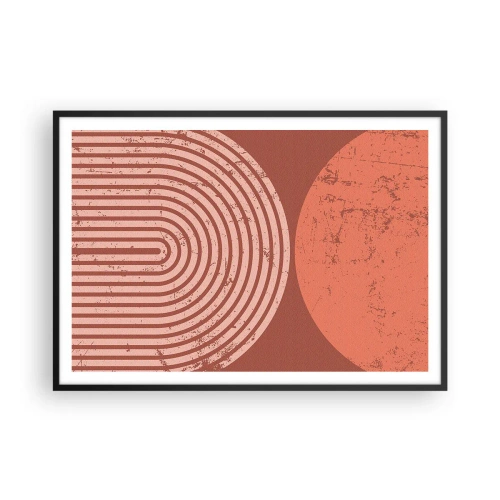 Affiche dans un cadre noir - Poster - Motifs géométriques dans des tons de terre cuite sur un fond vintage - 100x70cm - Une relation proche - Décoration murale moderne pour le salon et la chambre ARTTOR