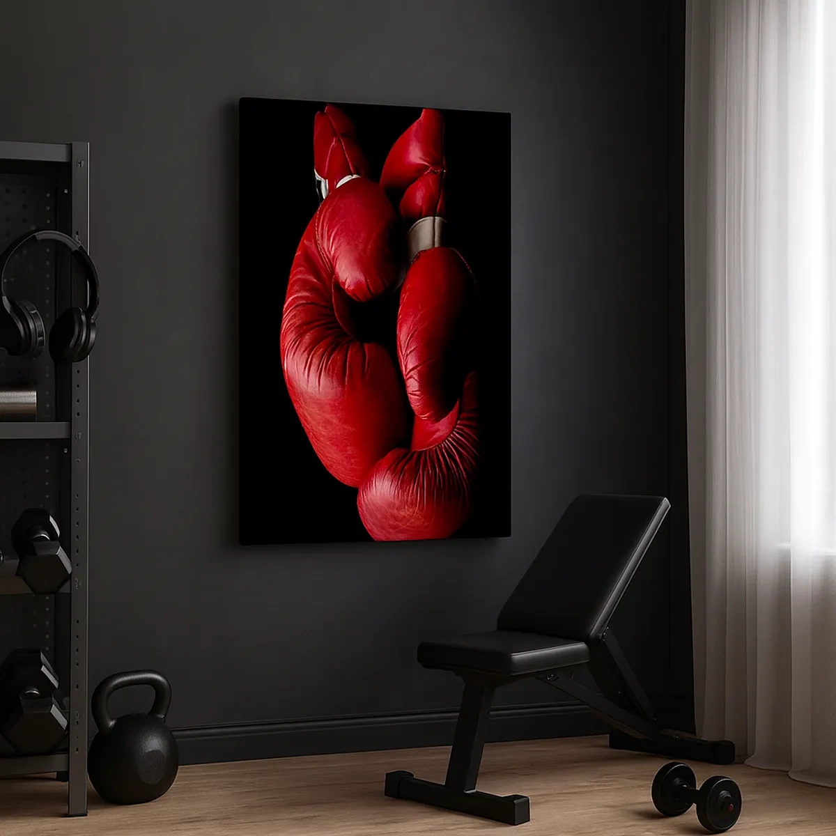Impression sur toile - Image sur toile - Gants de boxe rouges sur fond noir - 50x70cm - Les émotions du combat sont derrière nous - Décoration murale moderne pour le salon et la chambre ARTTOR