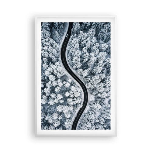 Affiche dans un cadre blanc - Poster - À travers une forêt d'hiver - 61x91 cm