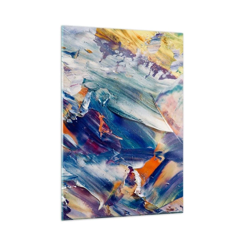Impression sur verre - Image sur verre - Abstraction dynamique avec des coups de peinture épais - 50x70cm - Confusion des couleurs - Décoration murale moderne pour le salon et la chambre ARTTOR