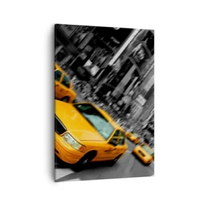 Impression sur toile - Image sur toile - Des taxis jaunes à une intersection très fréquentée de la ville - 50x70cm - Gouttes de soleil New-Yorkaise - Décoration murale moderne pour le salon et la chambre ARTTOR