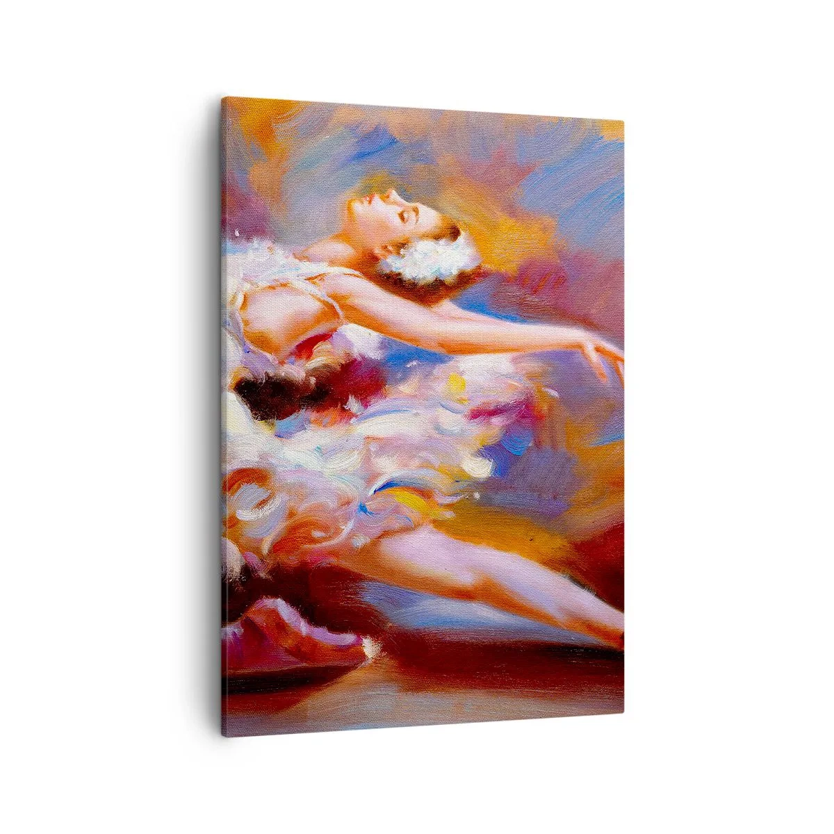Impression sur toile - Image sur toile - Une ballerine dans une pose dynamique parmi des couleurs pastel. - 50x70cm - La grâce du cygne - Décoration murale moderne pour le salon et la chambre ARTTOR