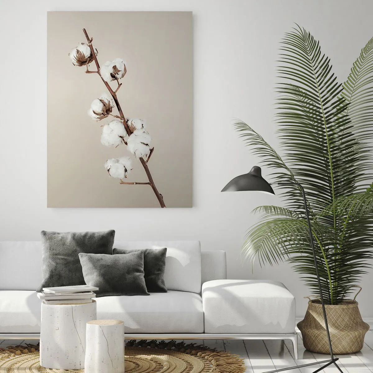 Impression sur verre - Image sur verre - Un brin de coton sur fond beige - 80x120cm - A la source de la douceur - Décoration murale moderne pour le salon et la chambre ARTTOR