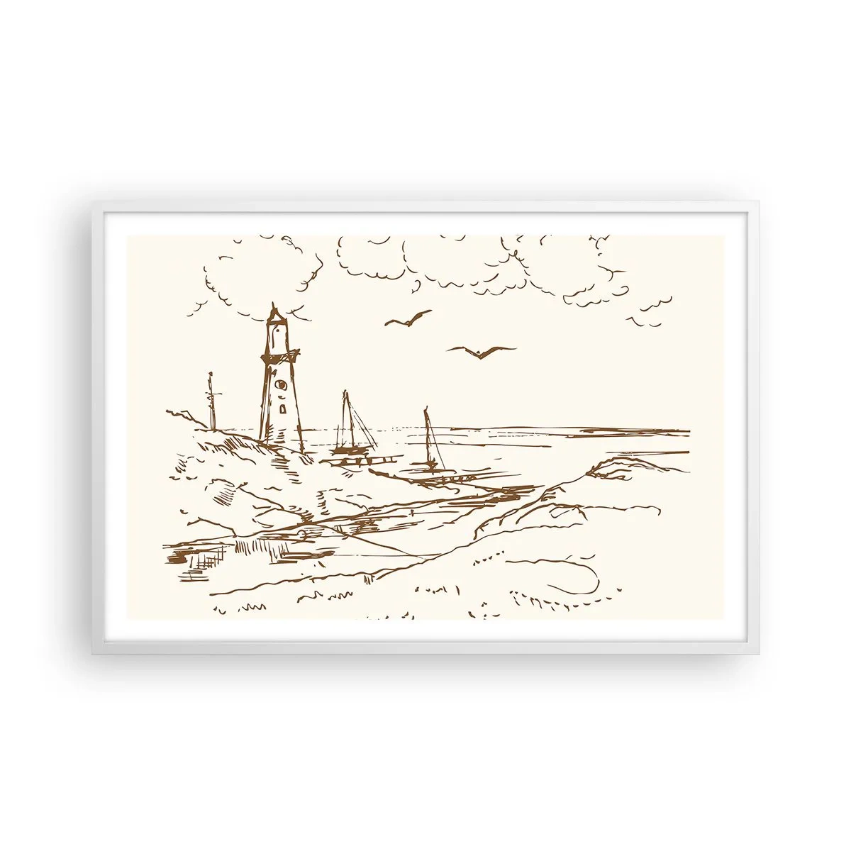 Affiche dans un cadre blanc - Poster - Esquisse de souvenirs d'été - 91x61 cm