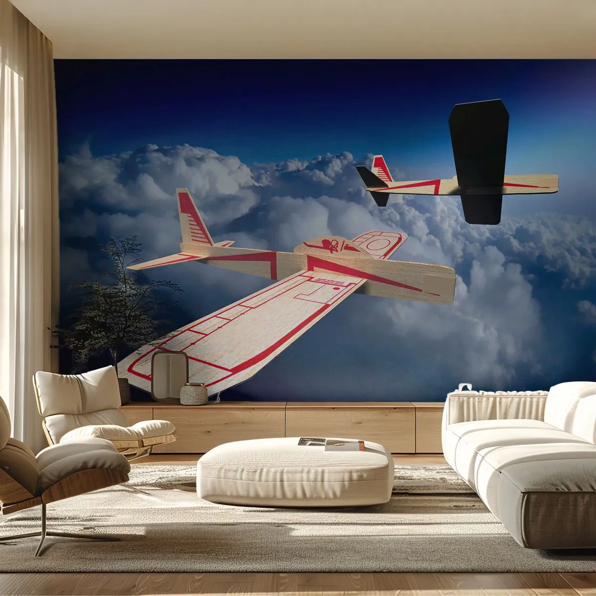Papier Peint Photo Premium Sand - Encore plus haut, encore plus loin - Avion, Planeur, Des nuages - 300x210 cm