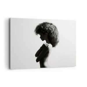 Impression sur toile - Image sur toile - Une silhouette subtile d'une femme dans des tons noirs et blancs sur un fond clair - 100x70cm - Comme une fleur au bout d'une fine tige - Décoration murale moderne pour le salon et la chambre ARTTOR