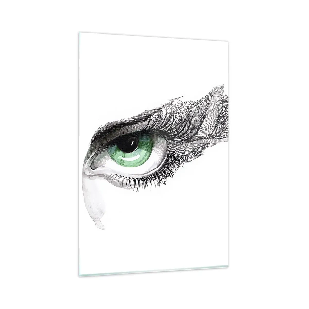 Impression sur verre - Image sur verre - Œil artistique avec iris vert et détails de dessin - 80x120cm - Belle et prête à l'attaque - Décoration murale moderne pour le salon et la chambre ARTTOR