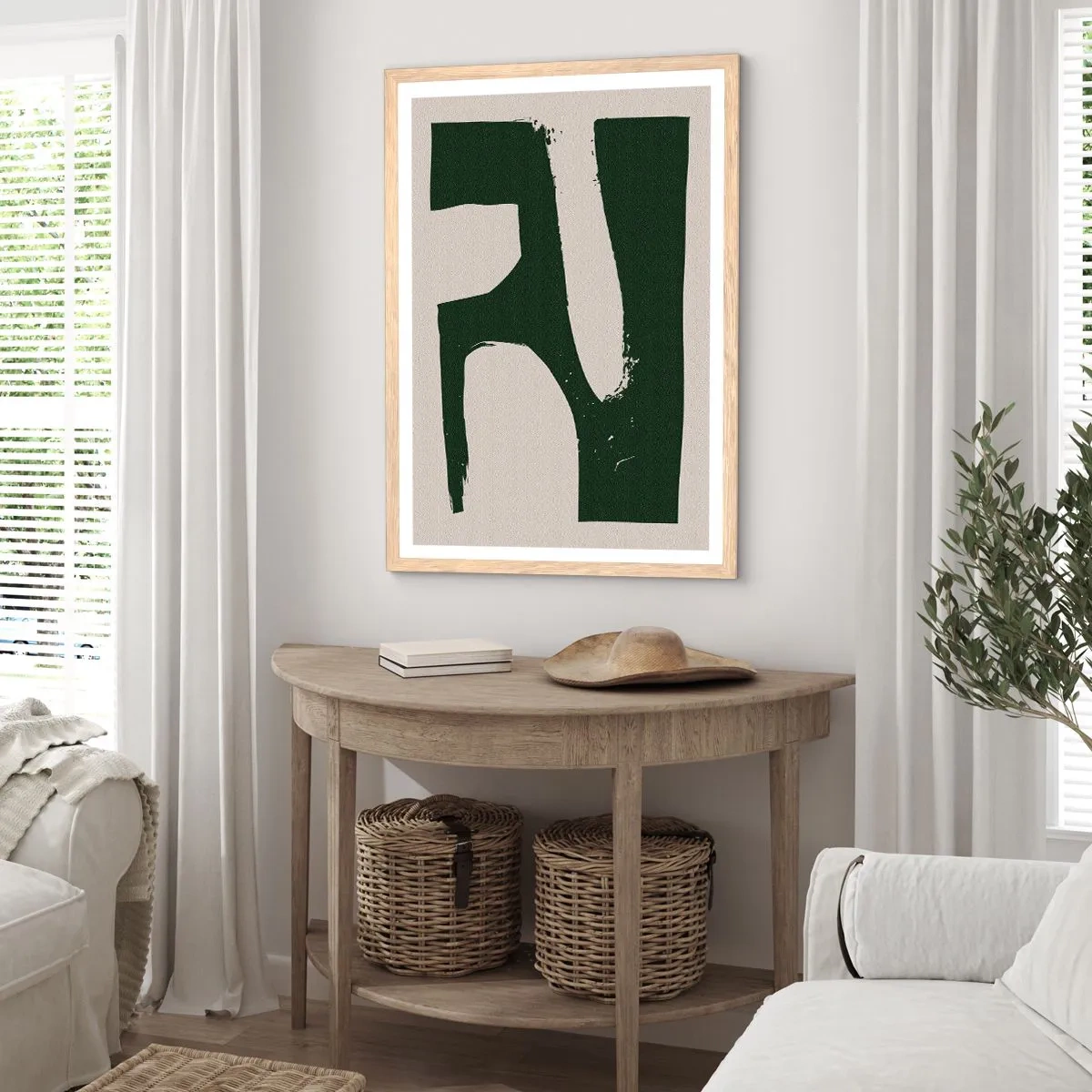 Affiche dans un chêne clair - Poster - Baies blanches - 70x100 cm