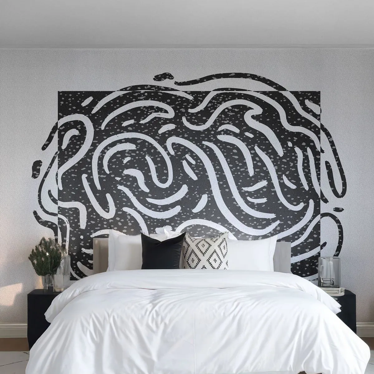 Papier Peint Autocollant Deluxe Sticker - Abstraction : la danse de la joie - Bohème, Noir et blanc, Minimalisme - 300x210 cm