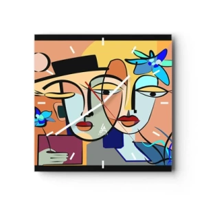 Horloge murale - Pendule murale - Portraits cubistes aux couleurs vives avec un motif floral - 30x30cm - Le Rendez-vous de Picasso - Décoration murale moderne pour le salon et la chambre ARTTOR