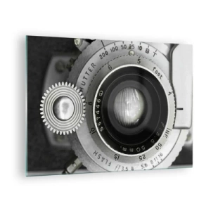 Impression sur verre - Image sur verre - Gros plan d'un vieil objectif d'appareil photo, plein de nostalgie et d'atmosphère vintage. - 70x50cm - Histoire d'Hollywood - Décoration murale moderne pour le salon et la chambre ARTTOR