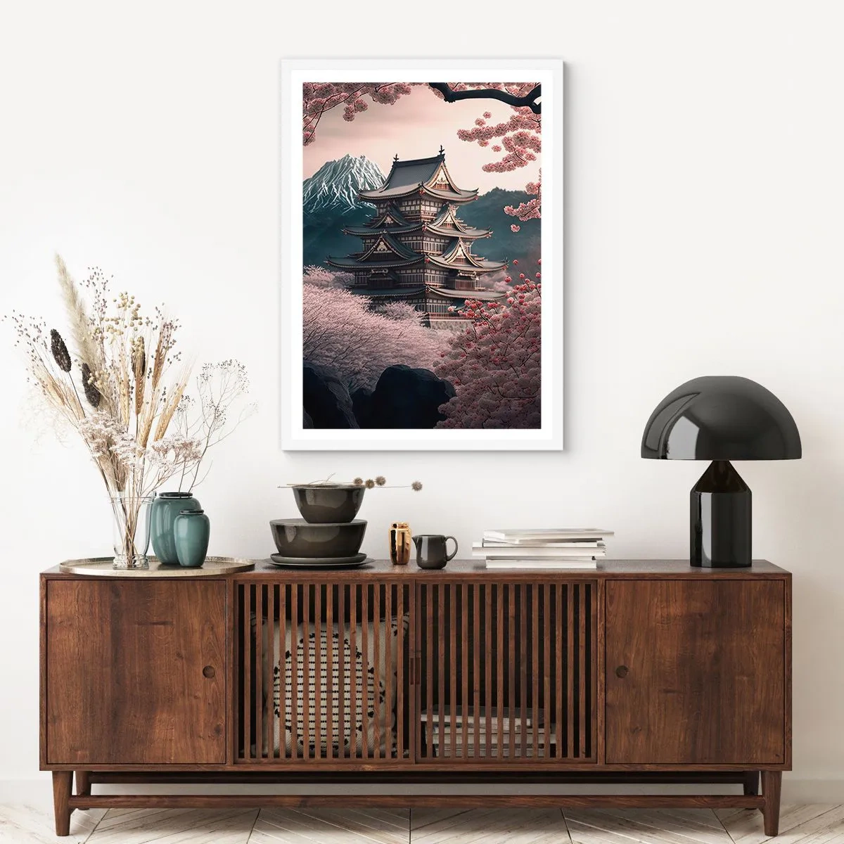 Affiche dans un cadre blanc - Poster - Le pays des cerisiers en fleurs - 50x70 cm